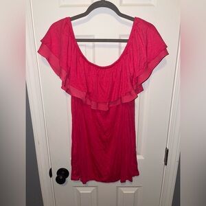 Pink Ruffled Blouse with Short Sleeves. Used, GC. Size 22/24.